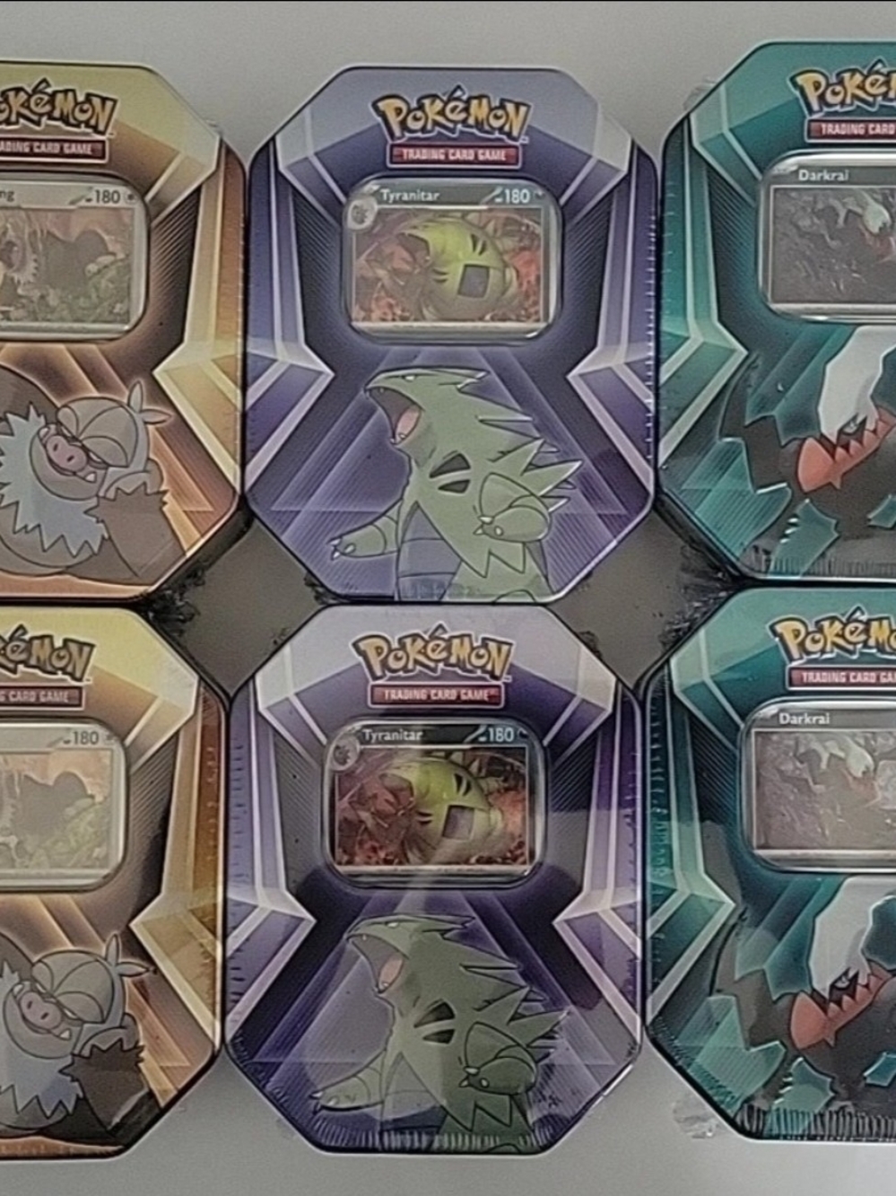 6 Pokemon Tin Set - Purple, Teal, Gold Accents